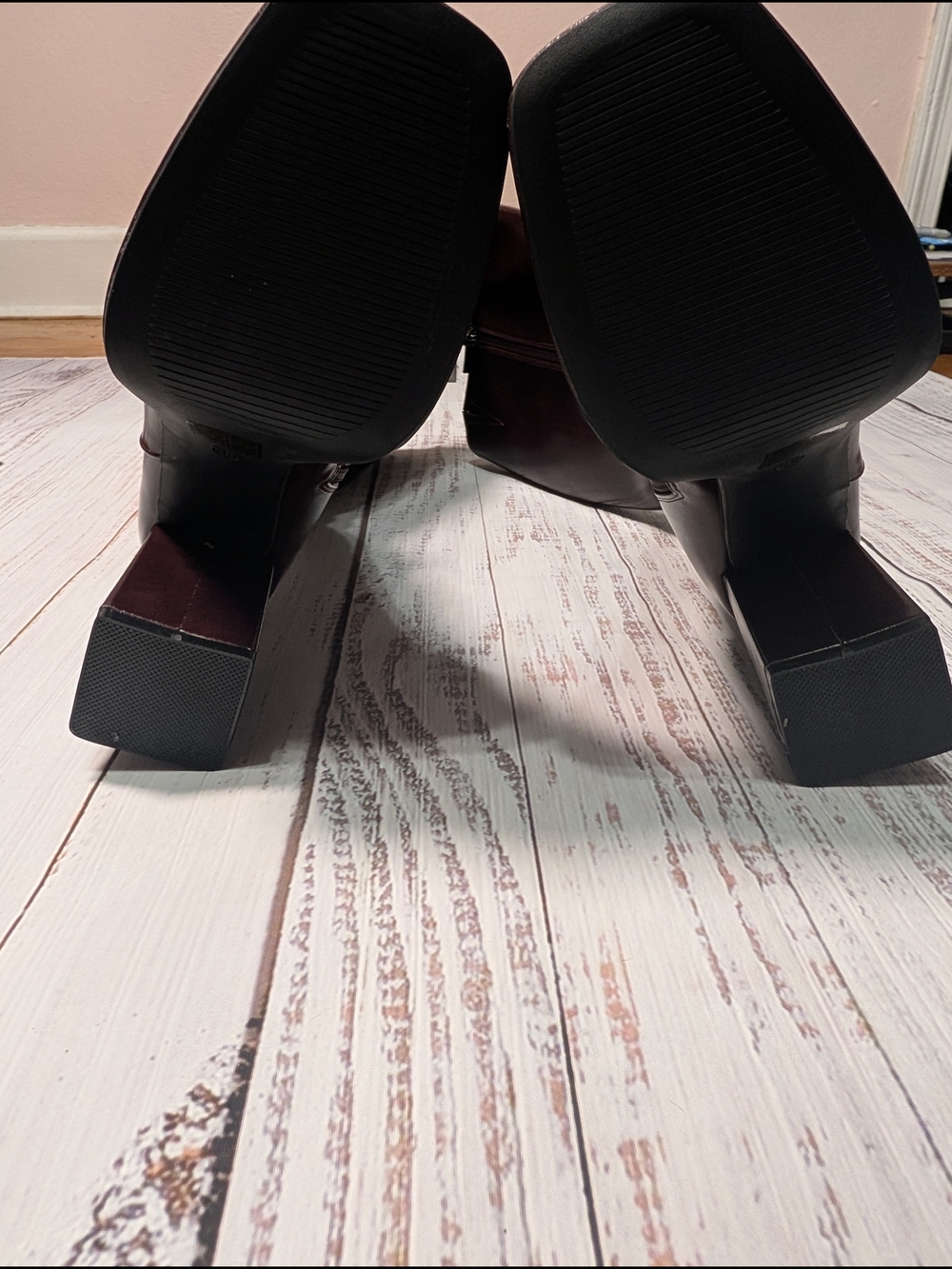 Burgundy Faux Leather Knee High Platform Boots Chunky 3.5" Block Heel Size 7 - Picture 8 of 12